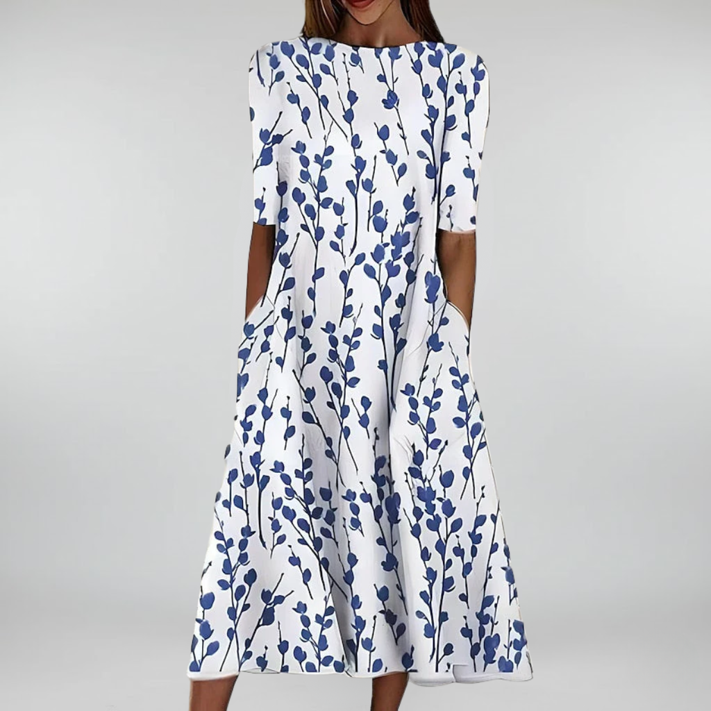 Sela™ – Sommerliches Midikleid mit Rundhalsausschnitt und Küstenblumen-Print