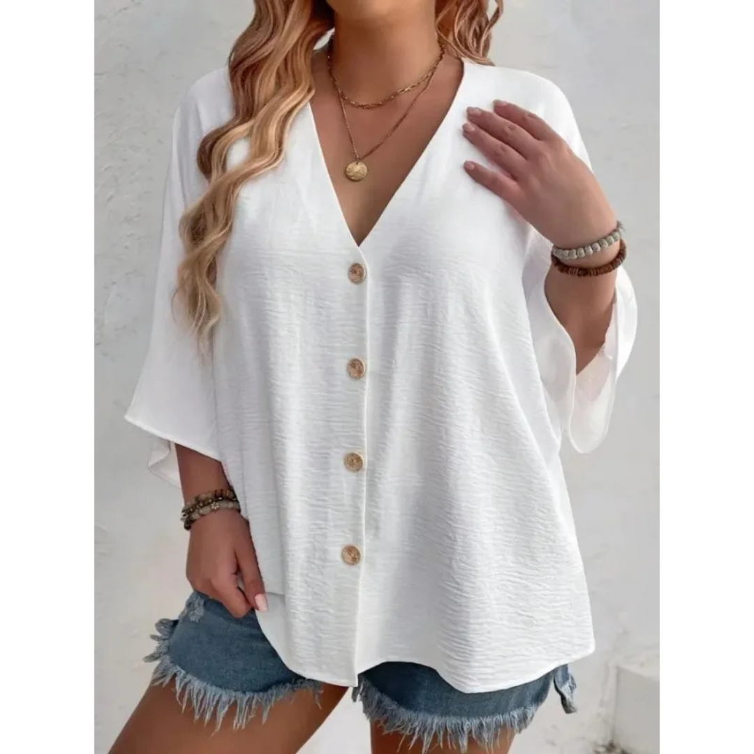 Quinn™ - Elegantes V-Ring-Top mit Knöpfen