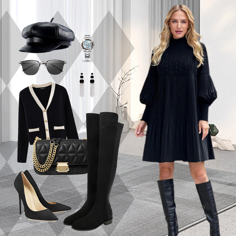 Avelyn™ - Elegantes Plisseekleid mit Laternenärmeln für Damen