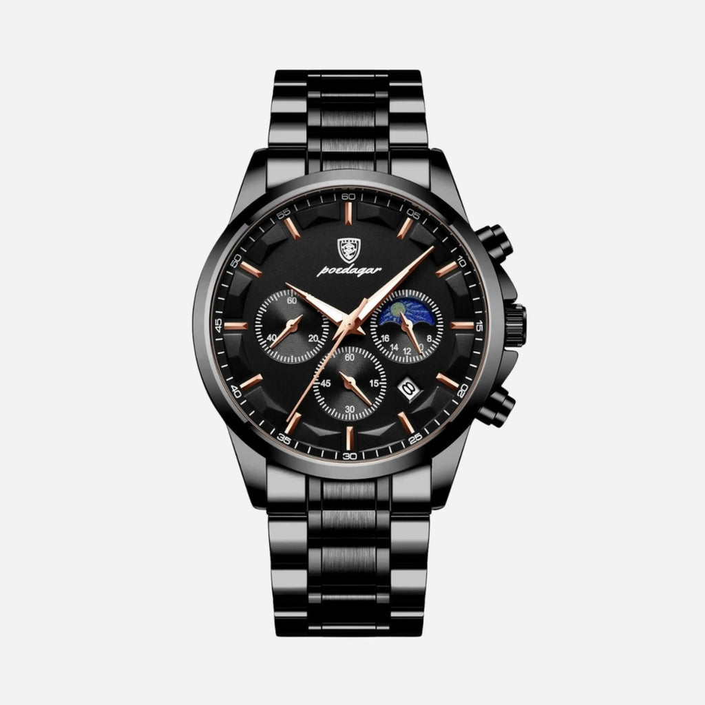 Luxus-Sportuhr für Herren mit Quarzwerk, Chronograph und Lederarmband