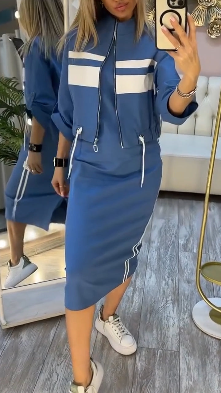 Feyra™ - Lässiges und Stilvolles Set mit Rundhalsausschnitt-Kleid und Jacke für Damen