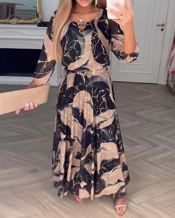 Verelle™ – Elegantes Kleid mit Print & Dreiviertelärmeln