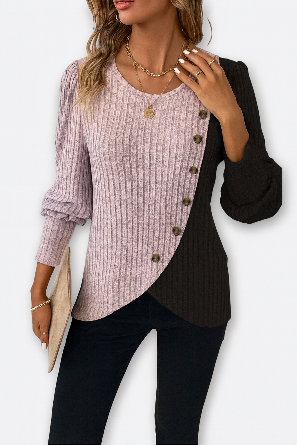 Farbblock-Pullover mit asymmetrischem Schnitt – Auffälliger Stil trifft auf Alltagskomfort