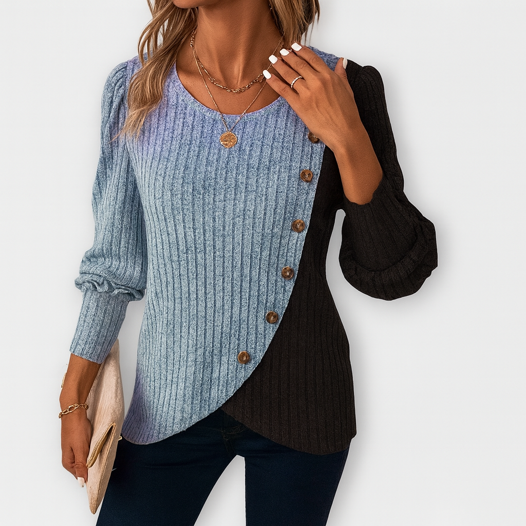 Farbblock-Pullover mit asymmetrischem Schnitt – Auffälliger Stil trifft auf Alltagskomfort