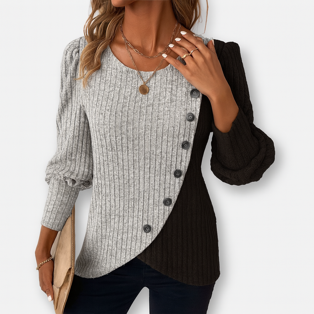 Farbblock-Pullover mit asymmetrischem Schnitt – Auffälliger Stil trifft auf Alltagskomfort