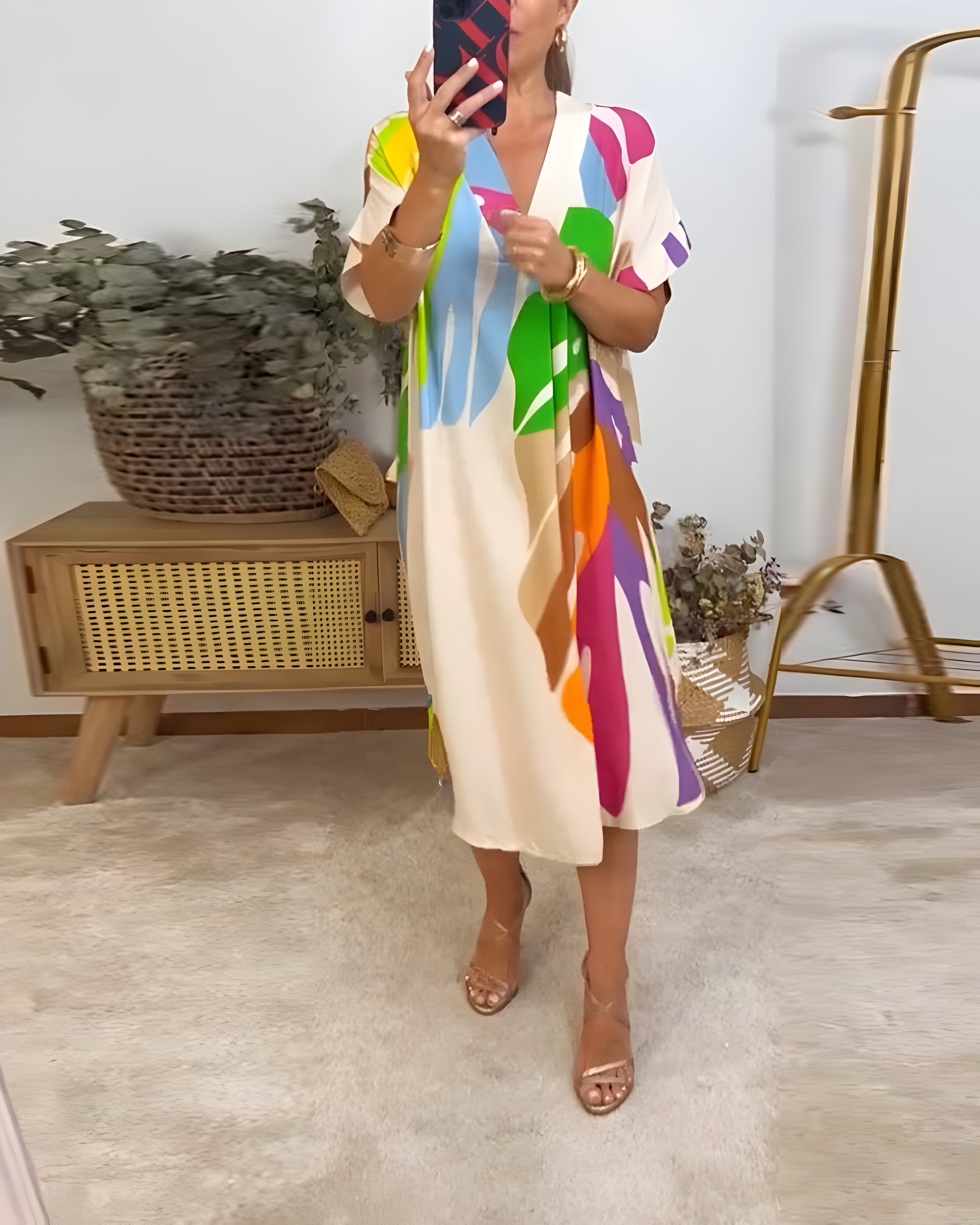 Leafara™ - Lockeres Kleid mit farbenfrohem Blattmuster