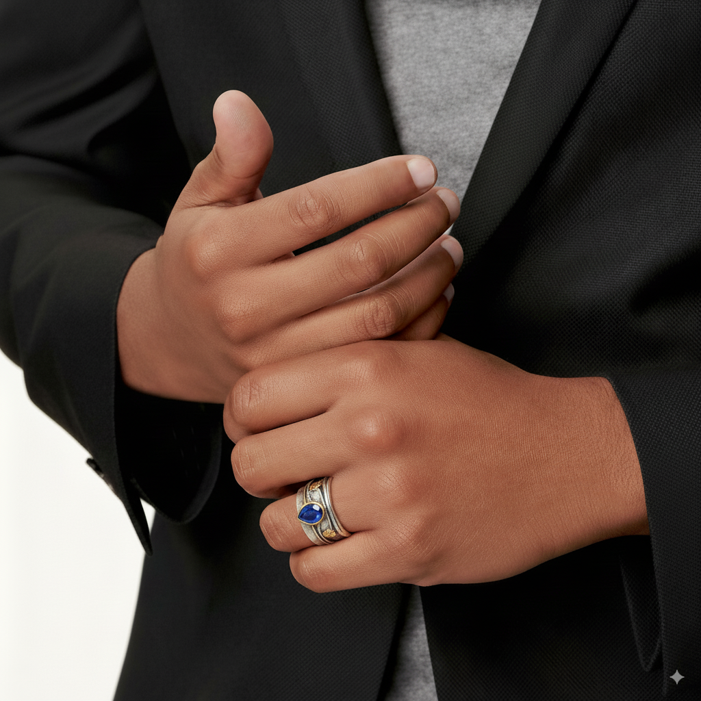 Vintage-Silberring mit blauem Saphir