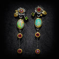 Vintage-Ohrringe mit blauem Opal und roten Kristallen in Gold