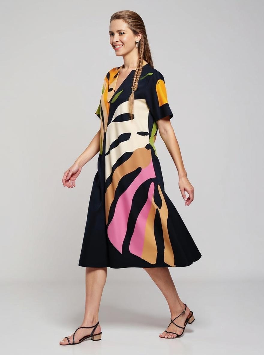 Leafara™ - Lockeres Kleid mit farbenfrohem Blattmuster