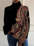 Emelia™ | Retro-Muster Kunstdruck gestrickter Rollkragenpullover