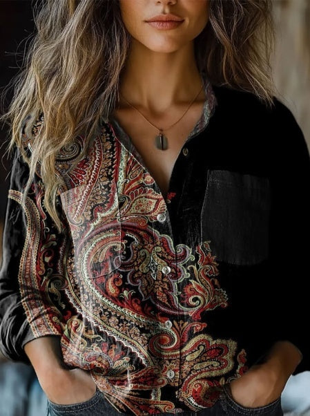 Emelia™ | Retro-Muster Kunstdruck gestrickter Rollkragenpullover