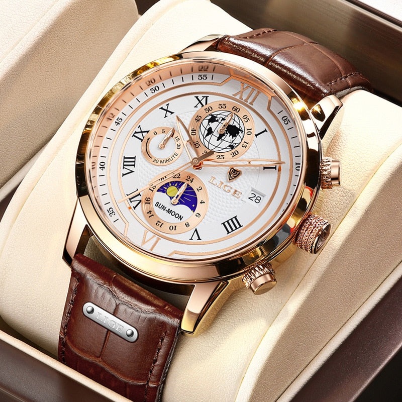 Chronographuhr mit Premium-Lederarmband