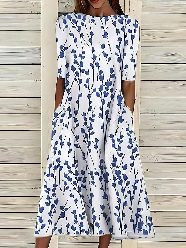 Sela™ – Sommerliches Midikleid mit Rundhalsausschnitt und Küstenblumen-Print