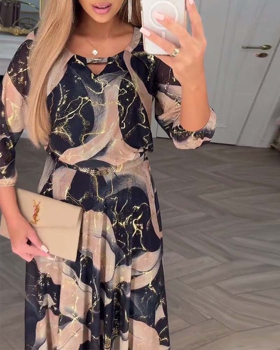 Verelle™ – Elegantes Kleid mit Print & Dreiviertelärmeln