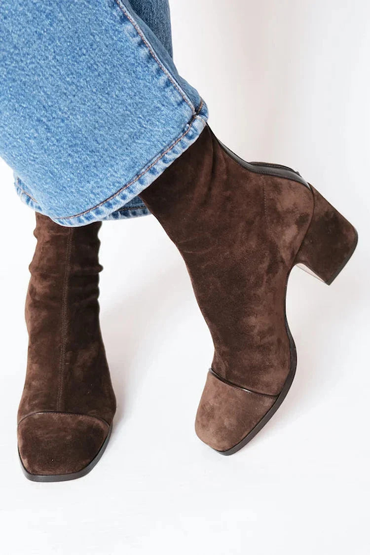Beatrice | Women's Block Heel Orthopedic Suede Ankle Boots with Side Zip
