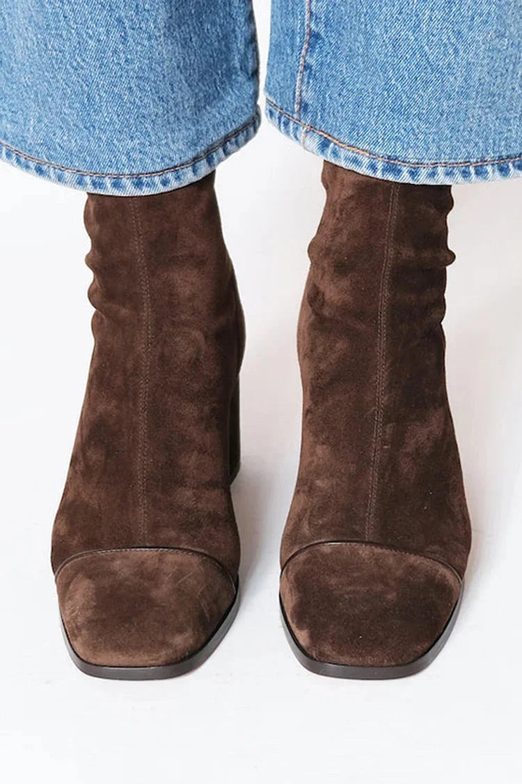 Beatrice | Women's Block Heel Orthopedic Suede Ankle Boots with Side Zip