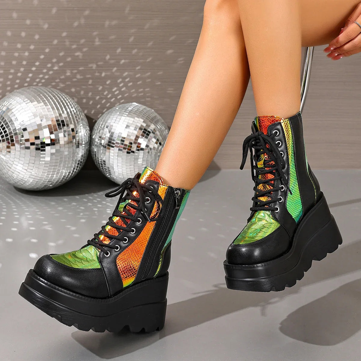 Boots For Women | Chunky Platform Lace-Up Side Zip