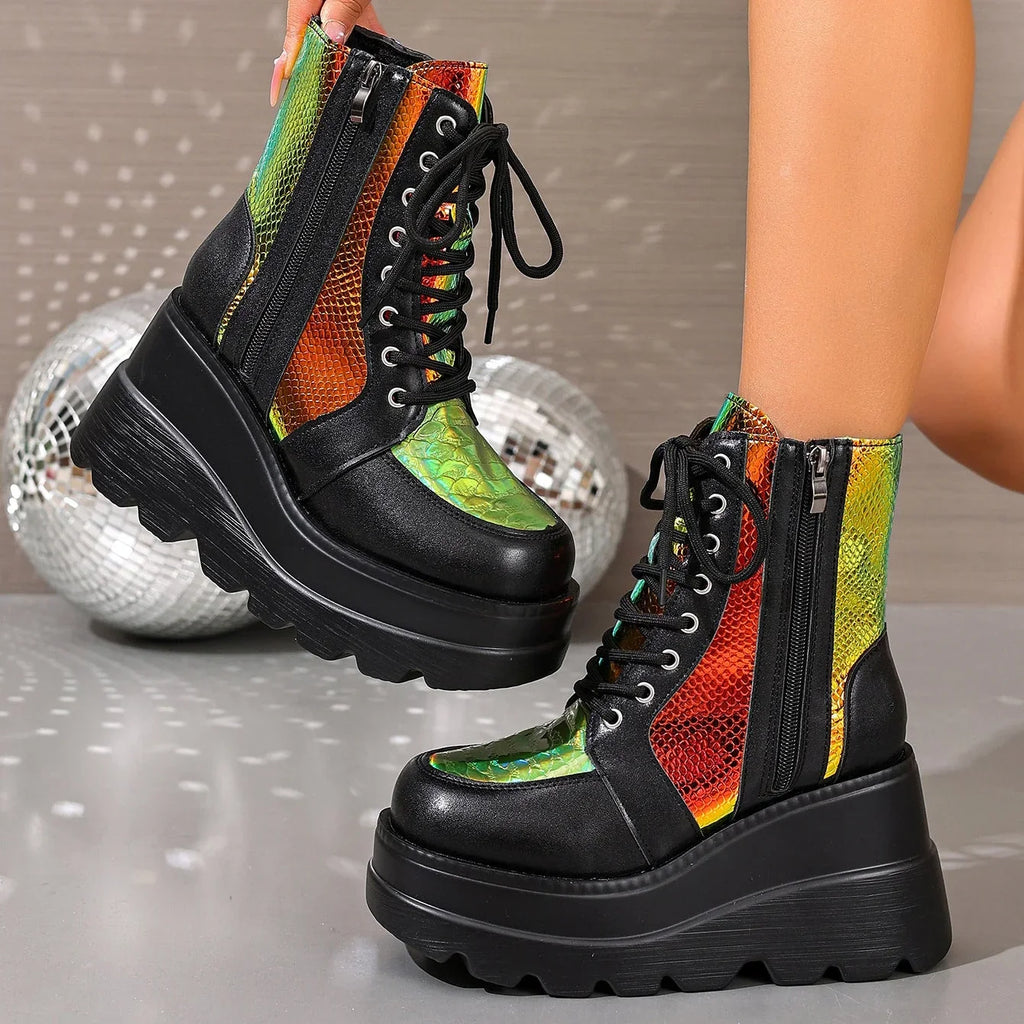 Boots For Women | Chunky Platform Lace-Up Side Zip