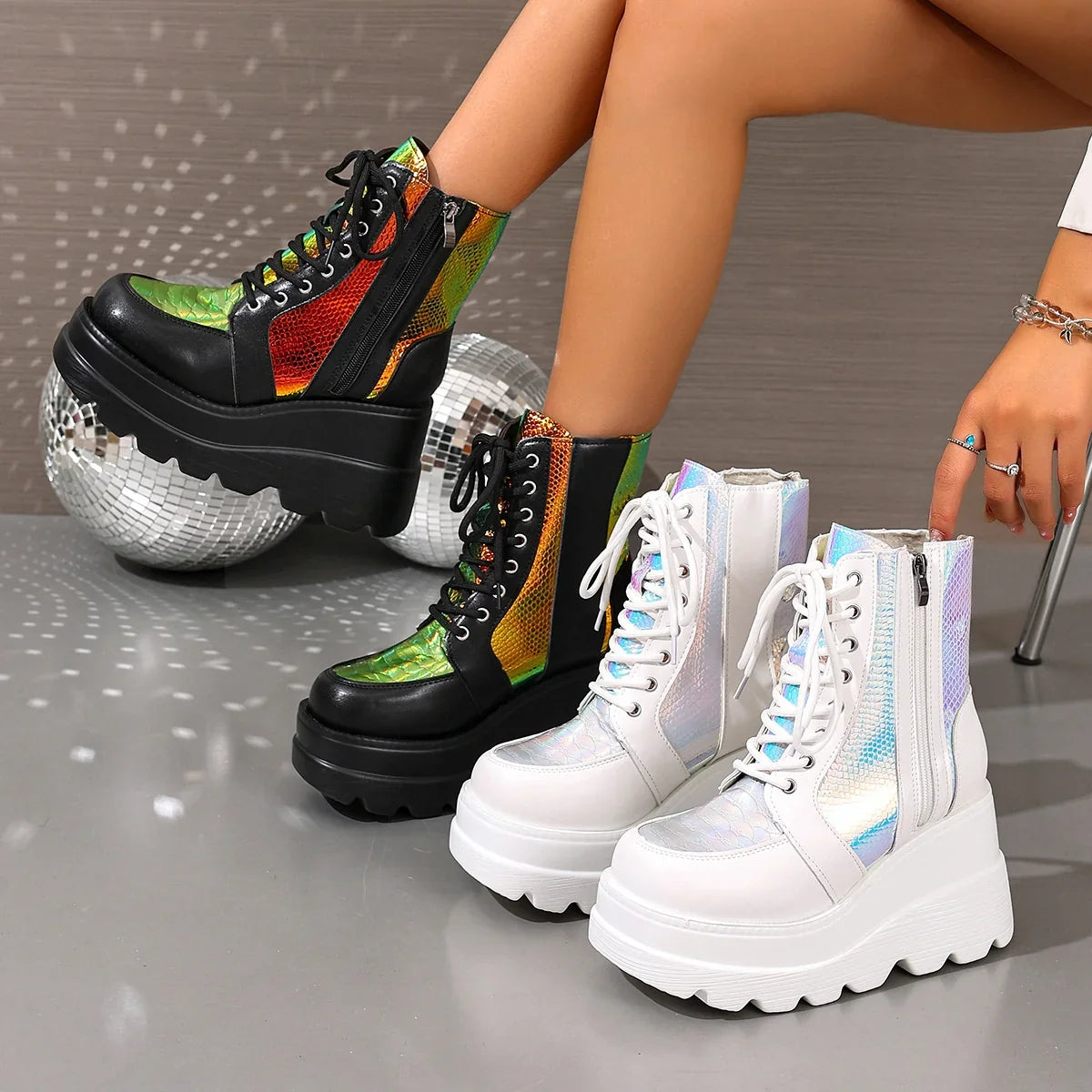 Boots For Women | Chunky Platform Lace-Up Side Zip