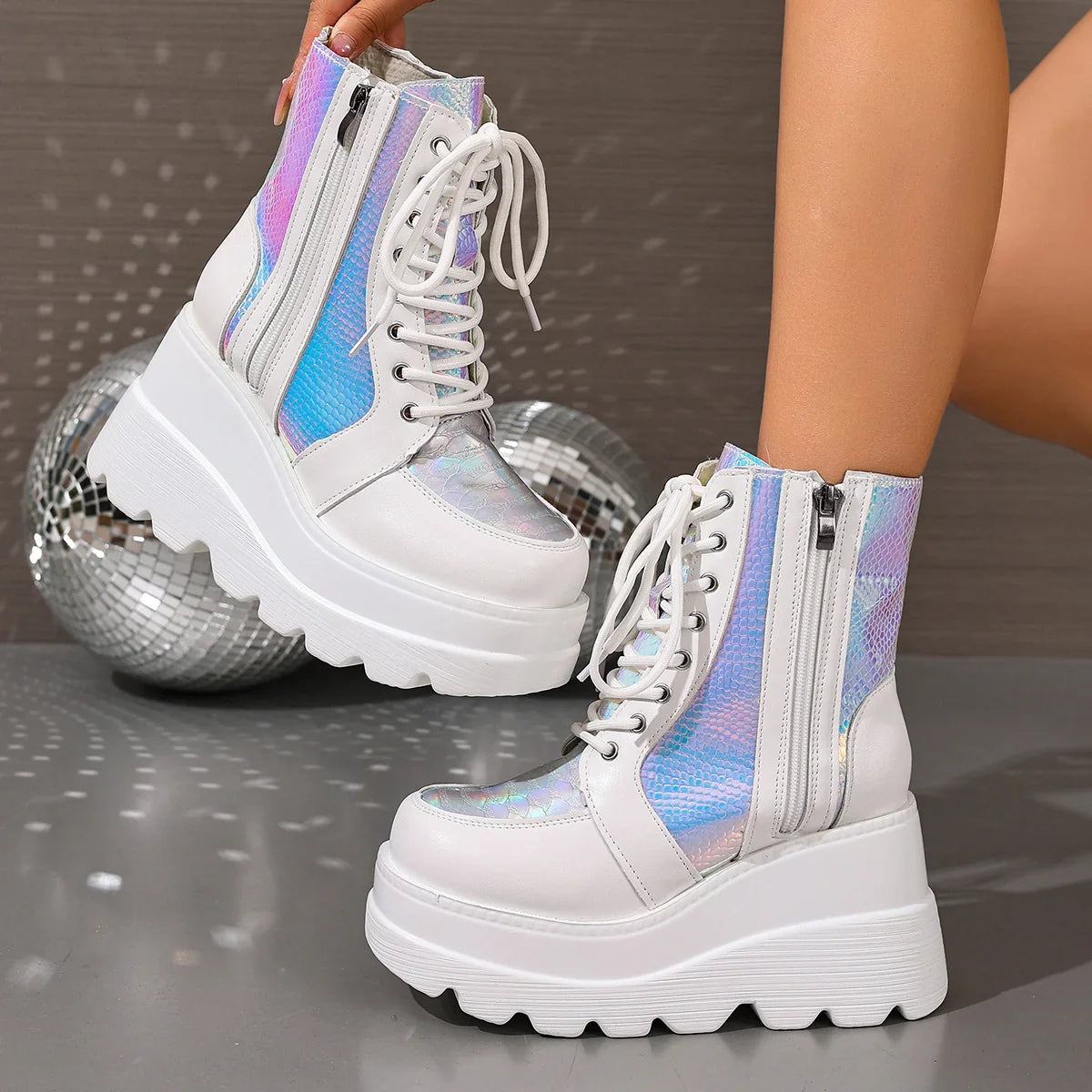 Boots For Women | Chunky Platform Lace-Up Side Zip