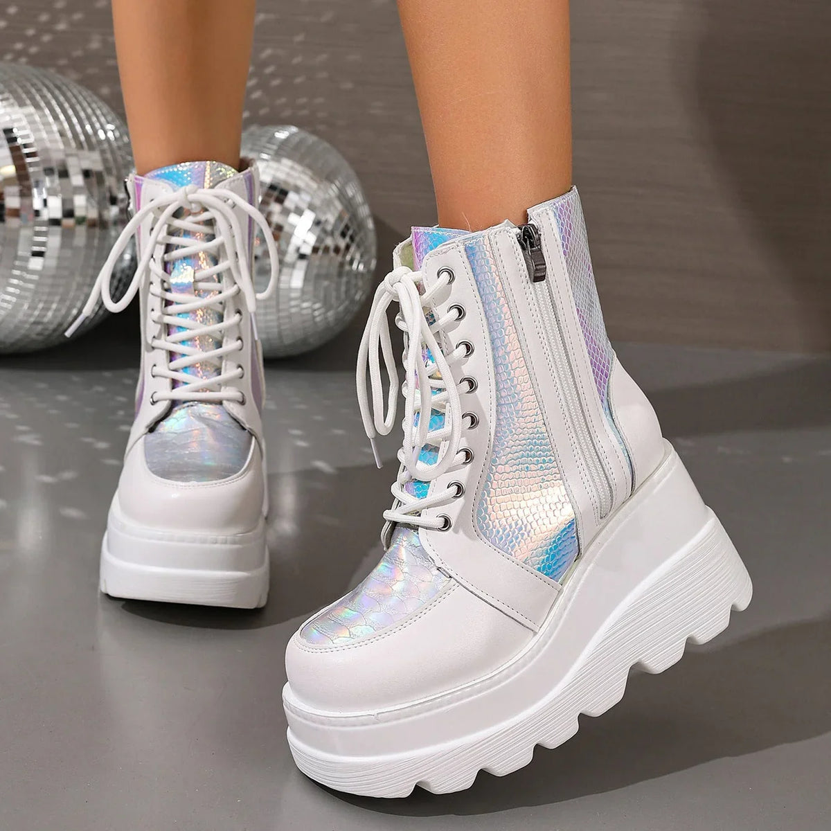 Boots For Women | Chunky Platform Lace-Up Side Zip