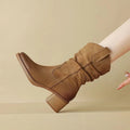 Boots For Women | Leather Western Block Heel Side Zip