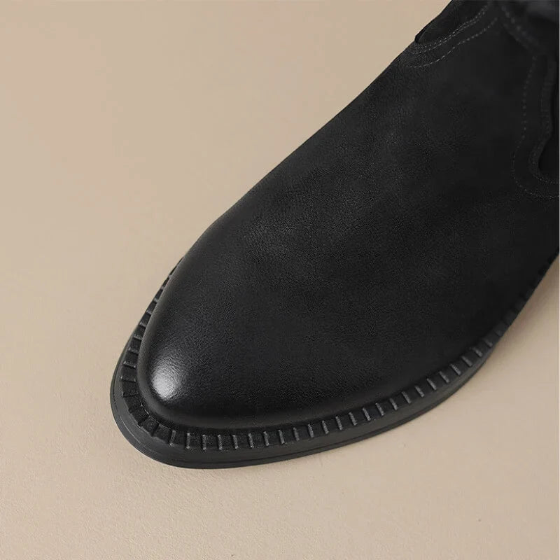 Boots For Women | Leather Western Block Heel Side Zip
