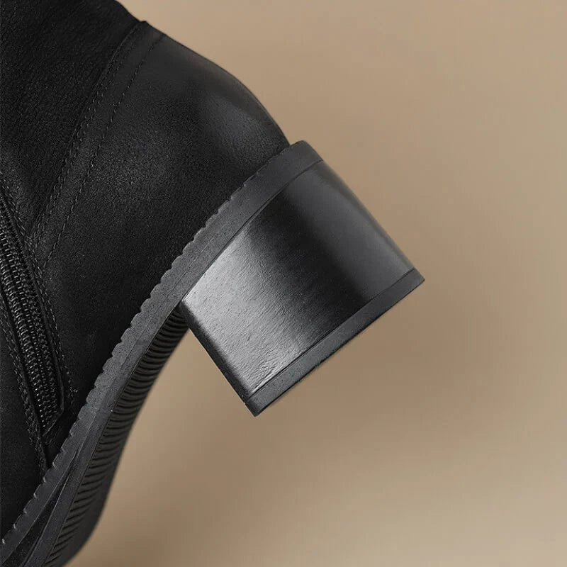 Boots For Women | Leather Western Block Heel Side Zip