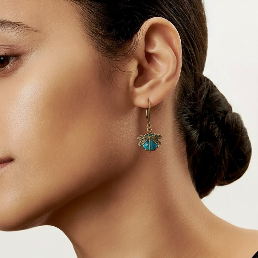 Antike goldene Libellen-Ohrringe mit Kristall