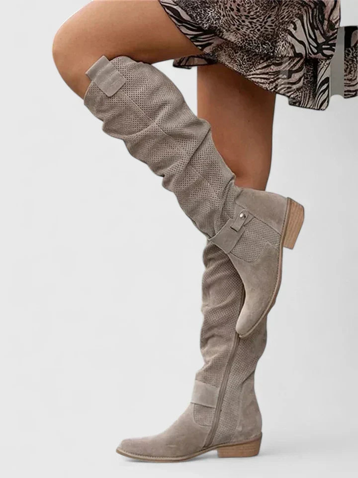 Edna | Women's Orthopedic Knee High Boots with Side Zipper and Ankle Buckle