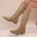 Grace | Women's Pointed Toe Embroidered Western Knee High Boots with Low Heel