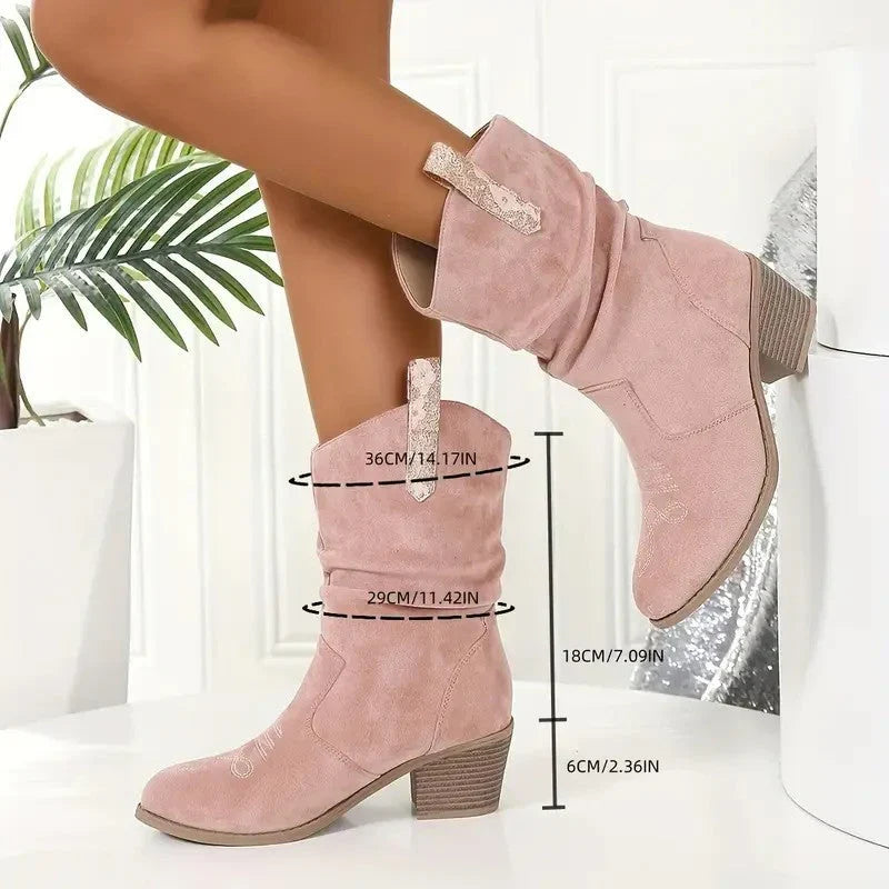 Hannah | Women's Block Heel Western Cowboy Ankle Boots with Tassel and Braided Accent