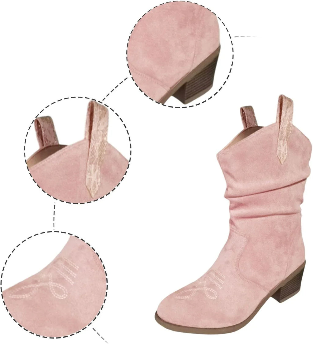 Hannah | Women's Block Heel Western Cowboy Ankle Boots with Tassel and Braided Accent