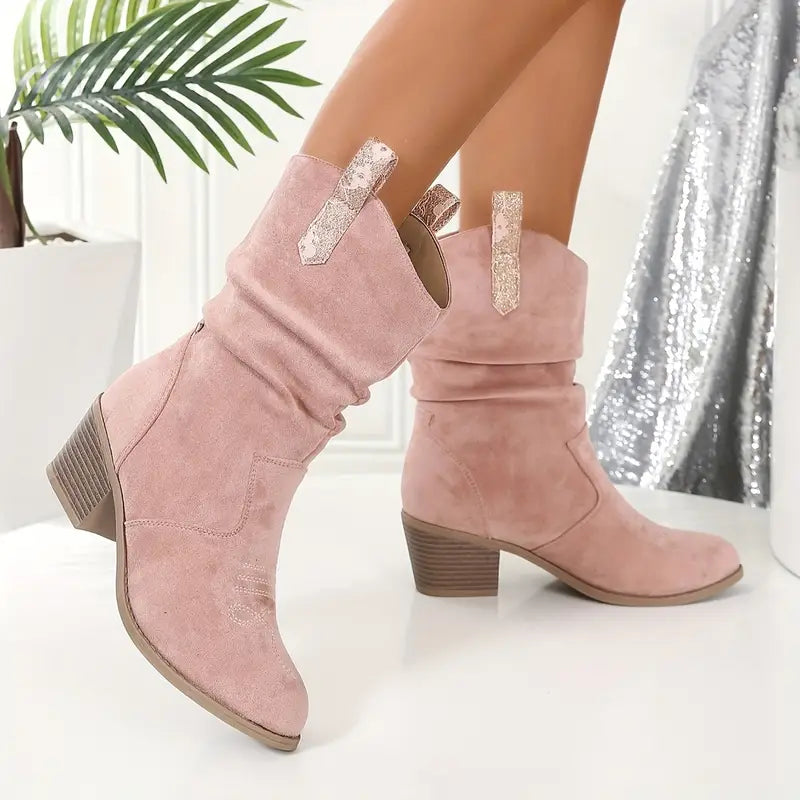 Hannah | Women's Block Heel Western Cowboy Ankle Boots with Tassel and Braided Accent
