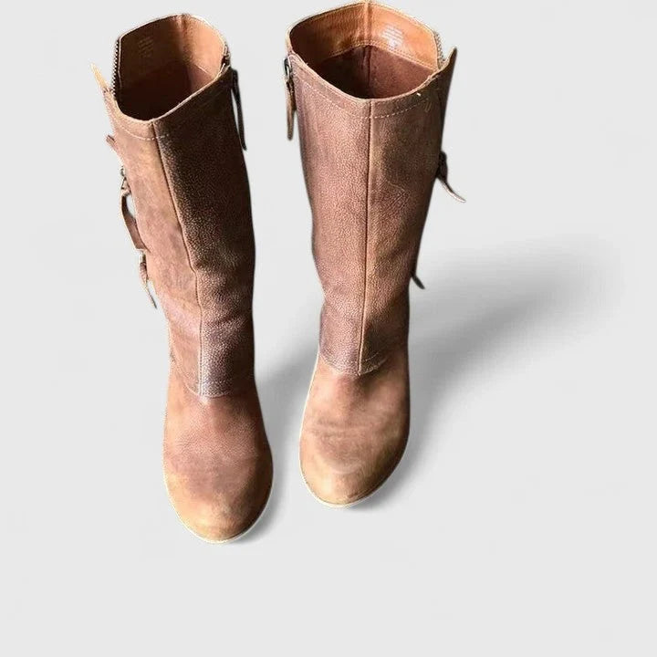 Hayley | Women's Western Block Heel Orthopedic Zip Up Boots with Western Charm