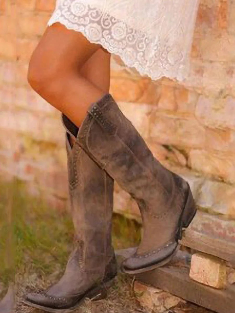 Hayley | Women's Western Studded Vintage Cowgirl Boots with Low Heel and Rivets