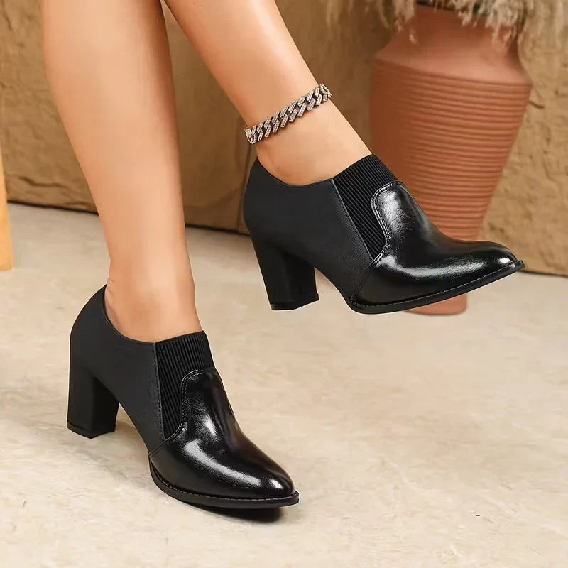Jade | Women's Pointed Toe Orthopedic Block Heel Boots with Elastic Side Panels