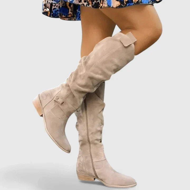 Lucy | Women's Block Heel Tall Orthopedic Knee High Boots with Zip Closure
