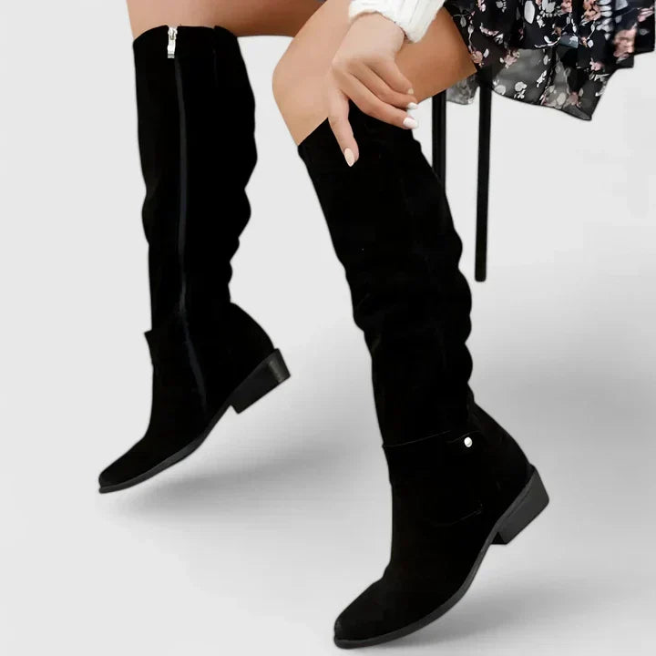 Lucy | Women's Block Heel Tall Orthopedic Knee High Boots with Zip Closure