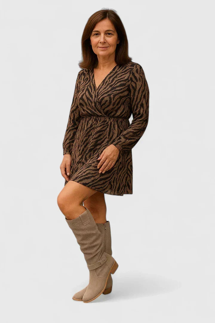 Martha | Women's Knee High Perforated Block Heel Boots with Buckle Strap