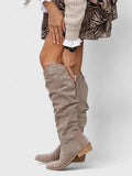 Martha | Women's Knee High Perforated Block Heel Boots with Buckle Strap