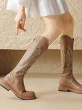 Millicent | Women's Block Heel Round Toe Embroidered Biker Knee High Boots