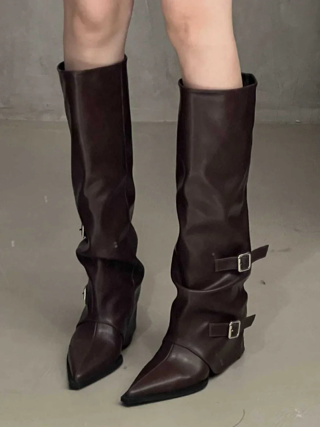 Paige | Women's Block Heel Pointed Toe Biker Boot with Buckle