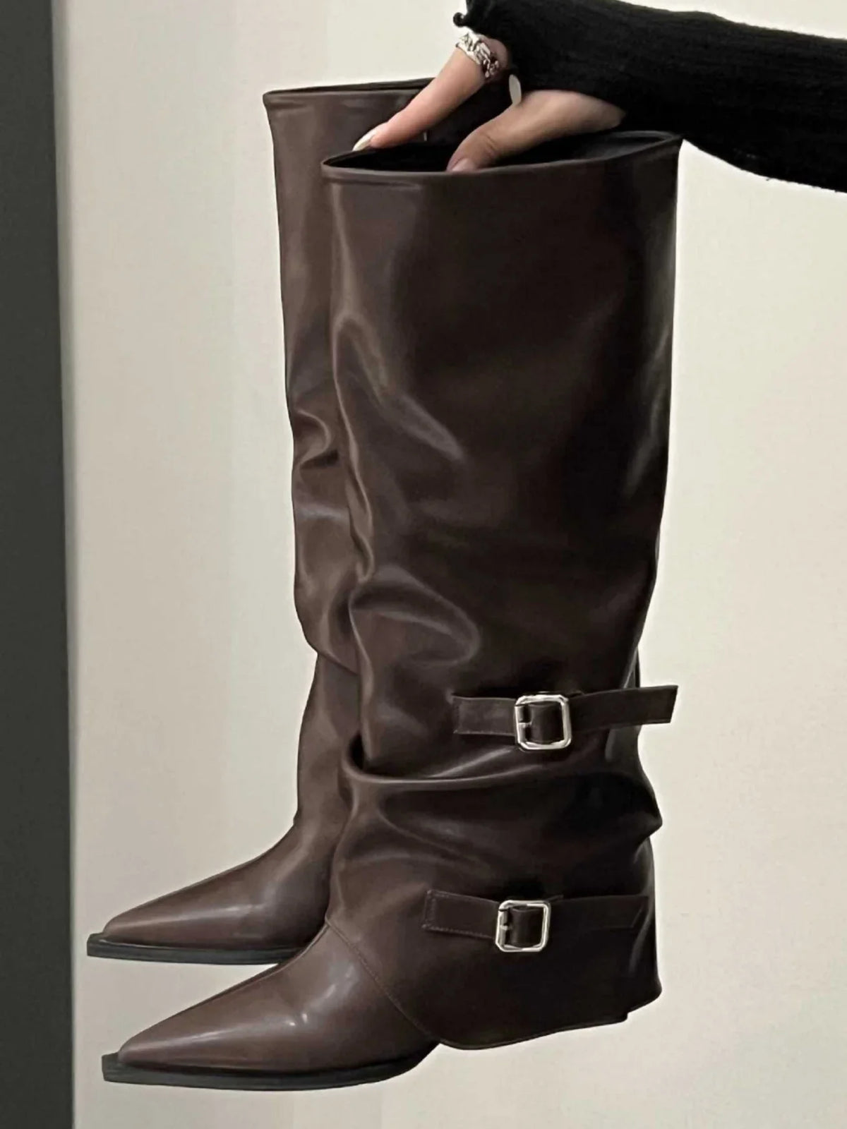 Paige | Women's Block Heel Pointed Toe Biker Boot with Buckle