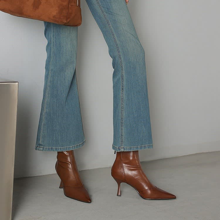 Sheepskin Boots For Women | Pointed Toe Ankle Zip Heel