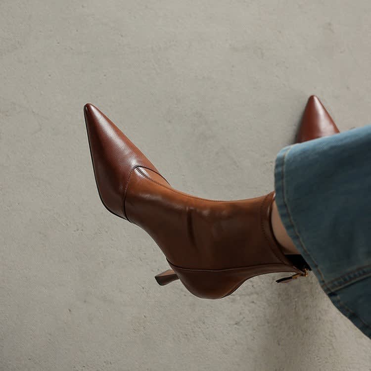 Sheepskin Boots For Women | Pointed Toe Ankle Zip Heel