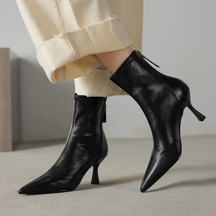 Sheepskin Boots For Women | Pointed Toe Ankle Zip Heel