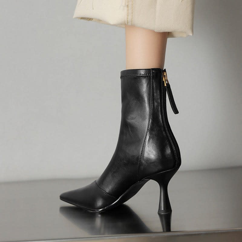 Sheepskin Boots For Women | Pointed Toe Ankle Zip Heel