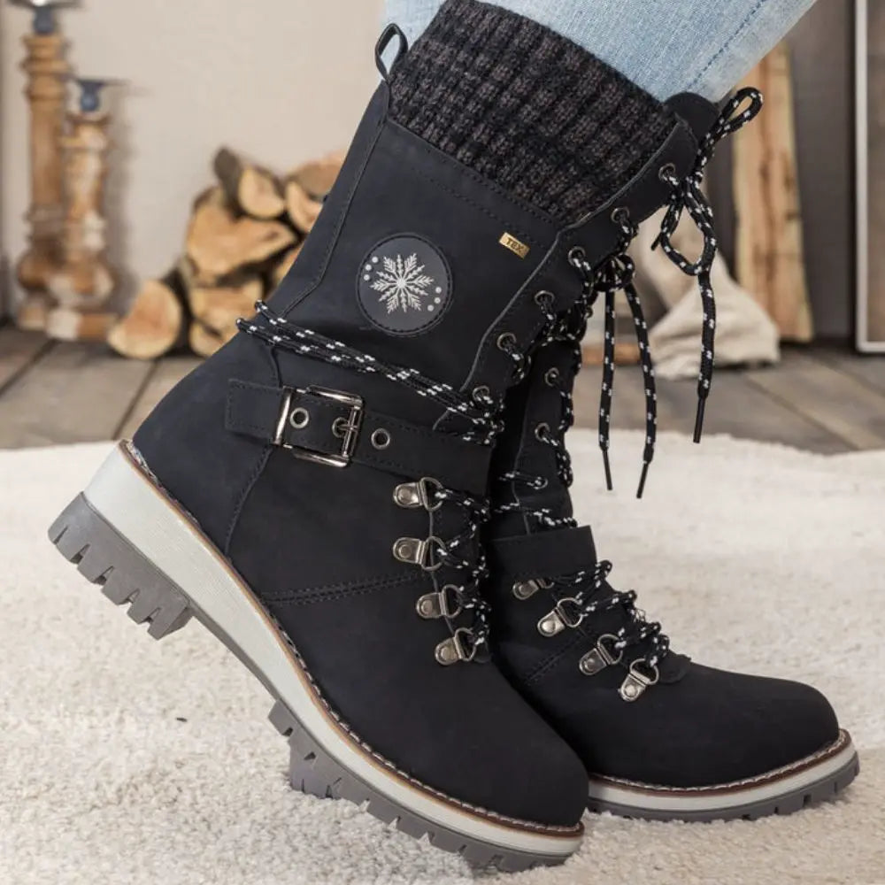 Snow Boots For Women | Lace-Up Knit Cuff Weatherproof