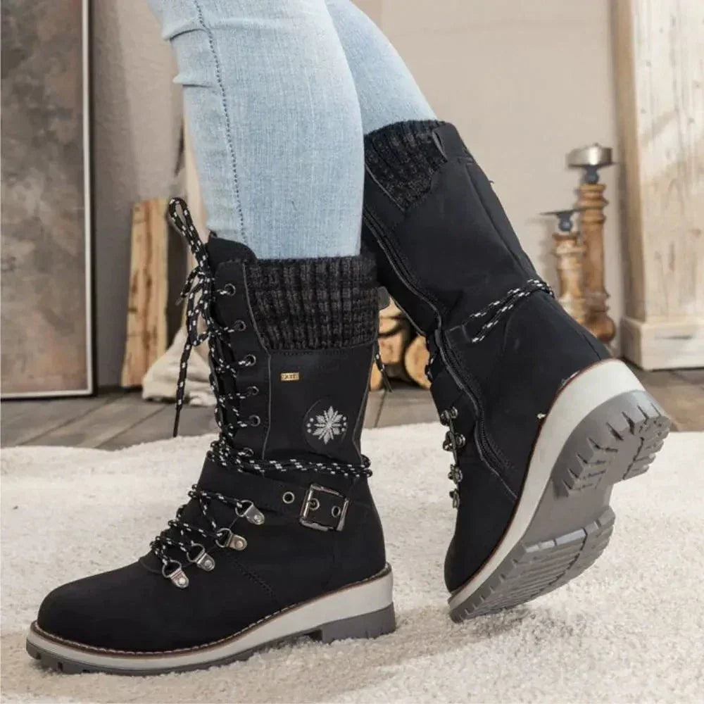 Snow Boots For Women | Lace-Up Knit Cuff Weatherproof